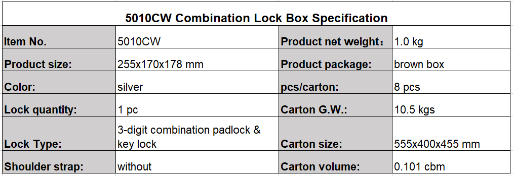 small-combination-lock-box-specification